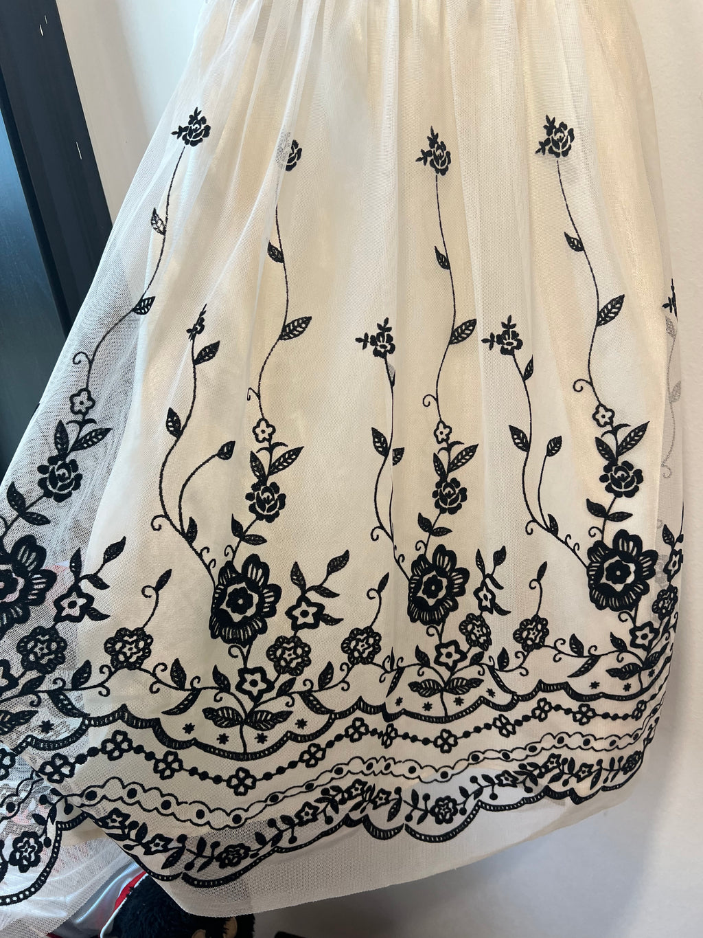 White and black floral dress
